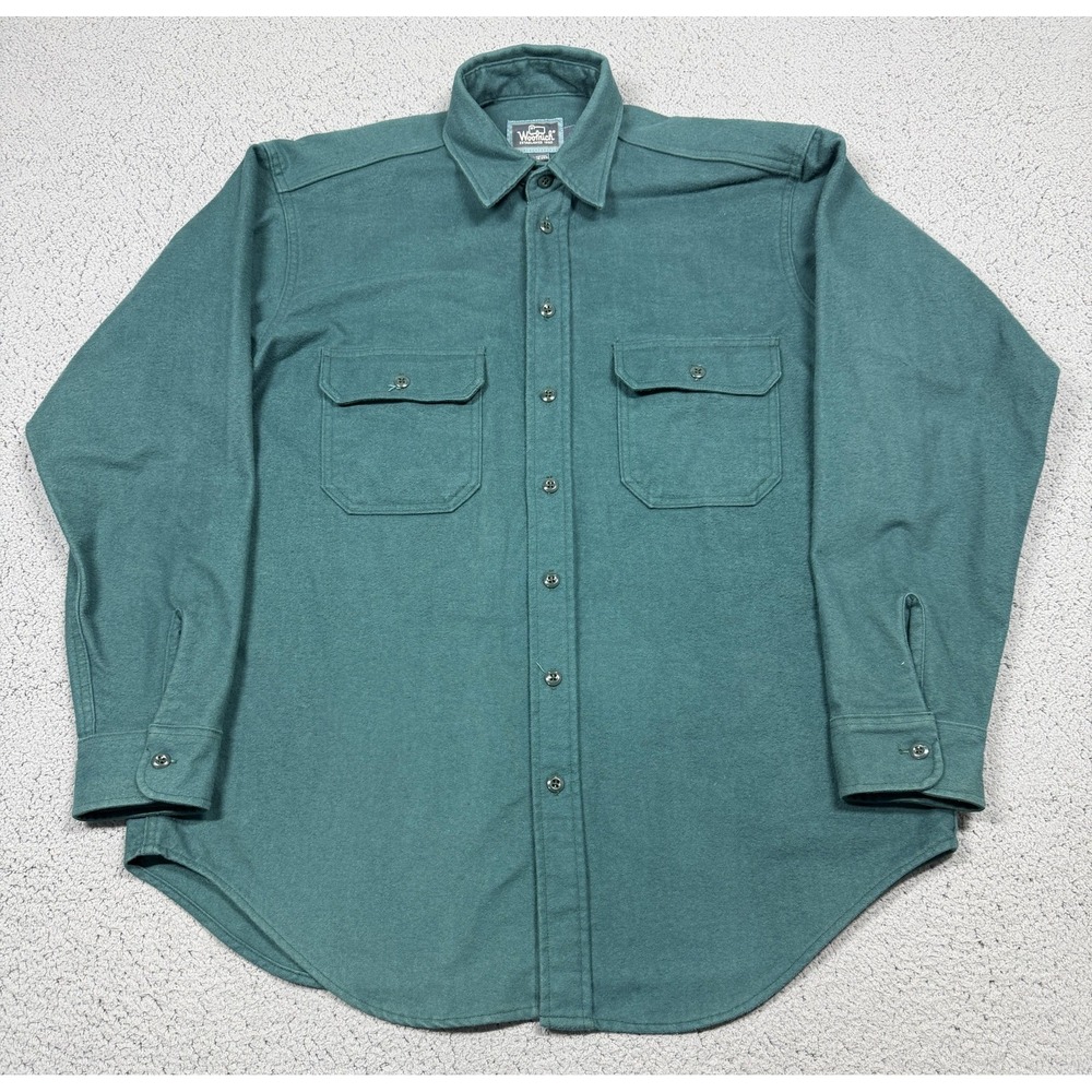 VTG Woolrich Shirt Mens L Green Flannel Long Sleeve Button Up Casual Made USA